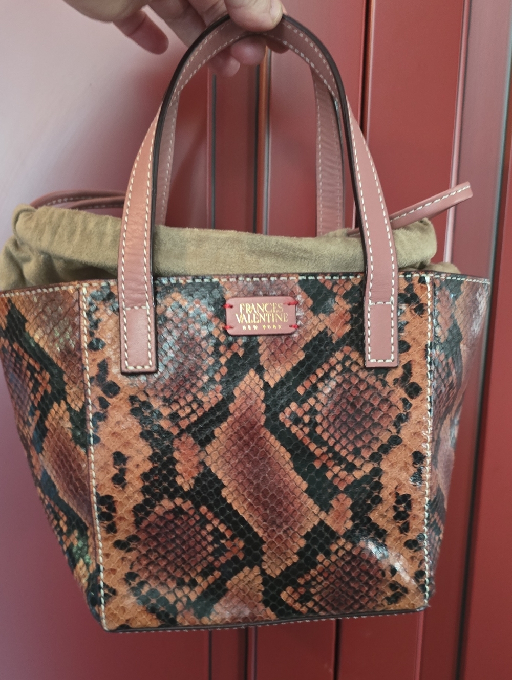 Frances Valentine Brown & Black Snake-Print Mini Tote
